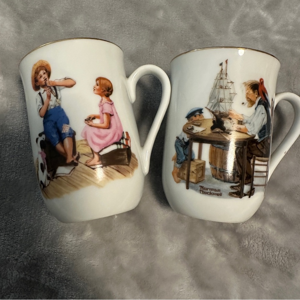 Vintage‎ Norman Rockwell Mug Set - Boy Playing Flute & Model Ship